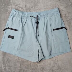Bearded Goat Ripstop Utility Shorts Mens XL Light Blue Zipper Pockets Drawstring